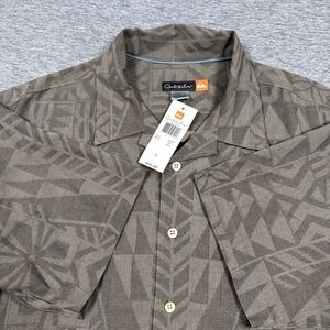 Quiksilver Shirt Mens Size Large Brown Silk Button Up Vacation Beach NEW